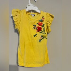 Flapdoodles Yellow Floral Embroidered Tee size 3T